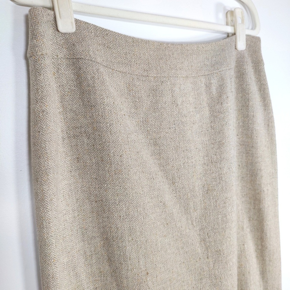 Ann Taylor Silk Wool Herringbone Maxi Pencil Skirt 12 Beige Tan Quiet Luxury - Picture 5 of 9